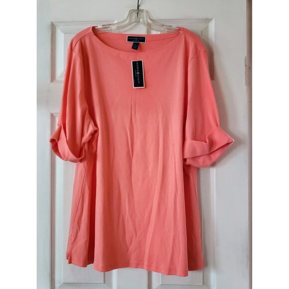 KAREN SCOTT WOMAN SHORT SLEEVE PEACH CORAL SHIRT SIZE 3X NWT - Picture 1 of 7